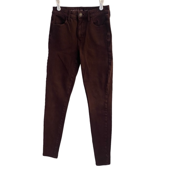 America Eagle Burgundy Next Level Stretch Hi Rise Jegging Jeans Sz 2 (Long) - Picture 1 of 10